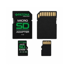 PATONA Premium Karta pamięci Micro SD XC 64GB Class 10 U3 V60 z adapterem SD