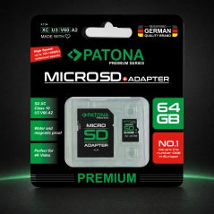 PATONA Premium Karta pamięci Micro SD XC 64GB Class 10 U3 V60 z adapterem SD