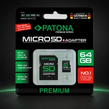 PATONA Premium Karta pamięci Micro SD XC 64GB Class 10 U3 V60 z adapterem SD