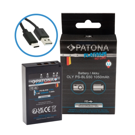 PATONA Platinum Akumulator Olympus BLS-5 / BLS-50 z wejściem USB-C