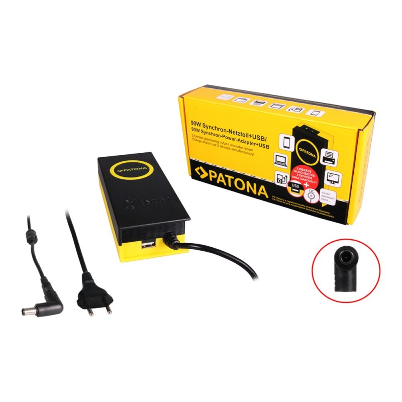 Adapter synchroniczny PATONA 90W 7,4x5x12mm 19,5V w komplecie. Wyjście USB 2,1A Adapter synchroniczny PATONA 90W 7,4x5x12mm 19,5V w komplecie. Wyjście USB 2,1A