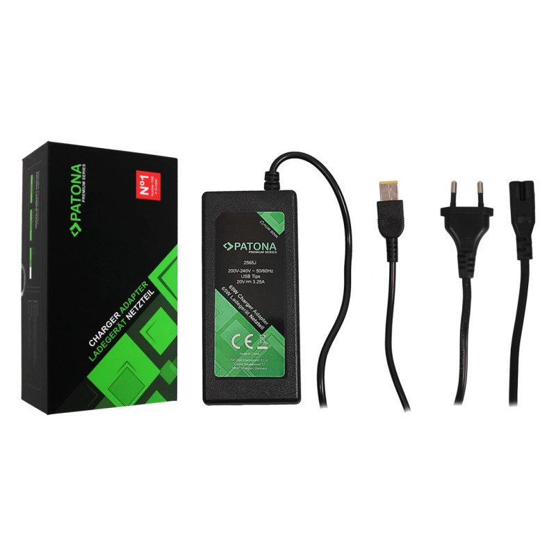 PATONA Premium Ładowarka 20V 3,25A 65W Slim-Tip do Lenovo T540p T440 X240 X1-Carbon