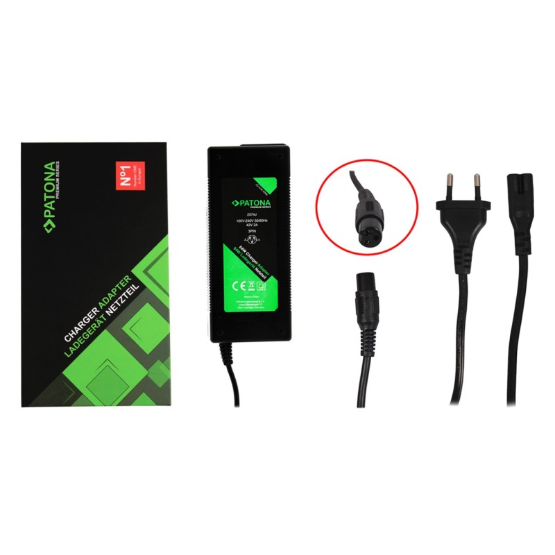 PATONA Premium Ładowarka 42V 2A 3-pinowy do hulajnogi elektrycznej 36V Deskorolka E-Bike