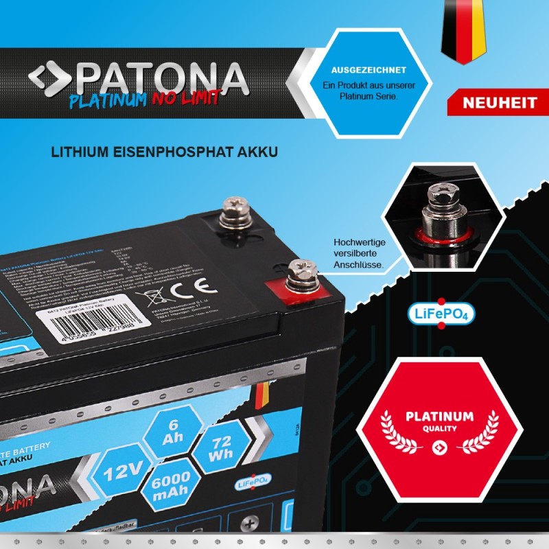 Bateria PATONA Platinum LiFePO4 12V 6Ah 72Wh 6000mAh