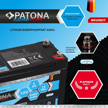 Bateria PATONA Platinum LiFePO4 12V 6Ah 72Wh 6000mAh