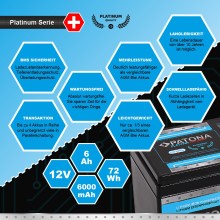 Bateria PATONA Platinum LiFePO4 12V 6Ah 72Wh 6000mAh