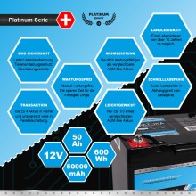 Bateria PATONA Platinum LiFePO4 12V 50Ah 600Wh 50.000mAh